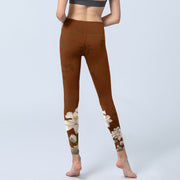 Buddha Stones Brown White Lotus Flower Print Gym Leggings Women's Yoga Pants - image 7