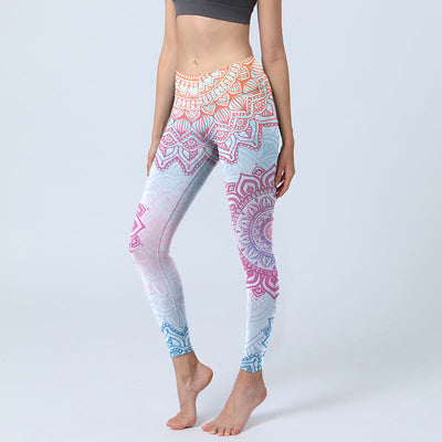 Buddha Stones Pink Blue Mandala Flower Print Gym Leggings Women's Yoga Pants - Azure - US18，UK/AU22，EU50 (4XL) - image 1