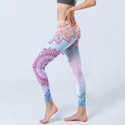 Buddha Stones Pink Blue Mandala Flower Print Gym Leggings Women's Yoga Pants - image 3