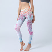 Buddha Stones Pink Blue Mandala Flower Print Gym Leggings Women's Yoga Pants - Azure - US18，UK/AU22，EU50 (4XL) - image 1