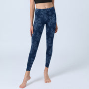 Buddha Stones Blue Floral Leaf Print Gym Leggings Women's Yoga Pants - image 6