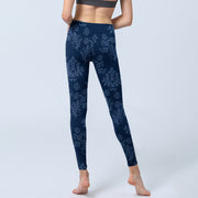 Buddha Stones Blue Floral Leaf Print Gym Leggings Women's Yoga Pants - image 7
