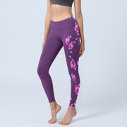 Buddha Stones Purple Pink Lotus Flower Print Gym Leggings Women's Yoga Pants - Purple - US18，UK/AU22，EU50 (4XL) - image 1