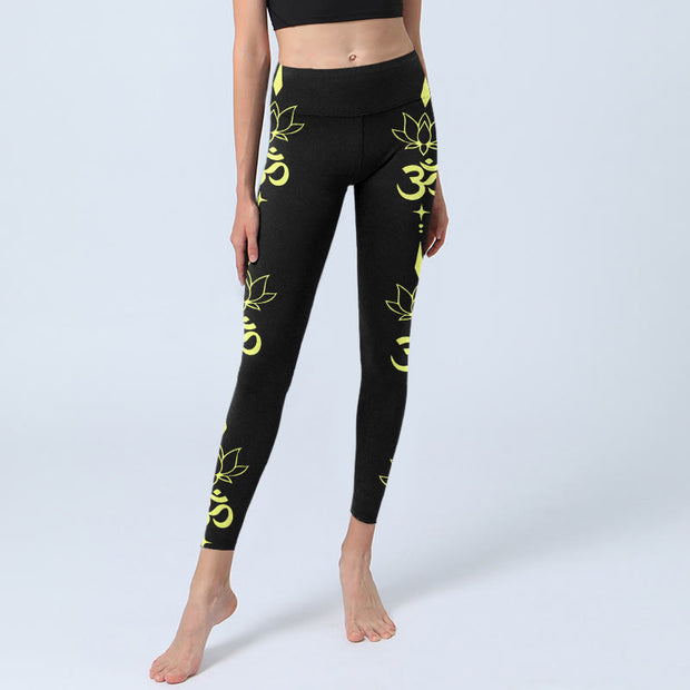Buddha Stones Lotus Flower OM Symbol Print Gym Leggings Women's Yoga Pants - image 6