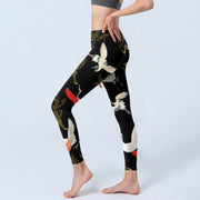 Buddha Stones White Red Gold Cranes Print Gym Leggings Women's Yoga Pants - image 3