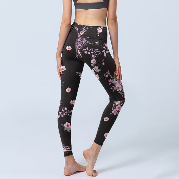 Buddha Stones Pink Flowers Flying Cranes Print Gym Leggings Women's Yoga Pants - image 5