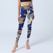 Buddha Stones Red-crowned Cranes Fan-shaped Auspicious Clouds Print Gym Leggings Women's Yoga Pants - image 6