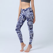 Buddha Stones Purple Blue Cashew Flower Print Gym Leggings Women's Yoga Pants - MediumSlateBlue - US18，UK/AU22，EU50 (4XL) - image 1