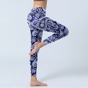 Buddha Stones Purple Blue Cashew Flower Print Gym Leggings Women's Yoga Pants - image 4