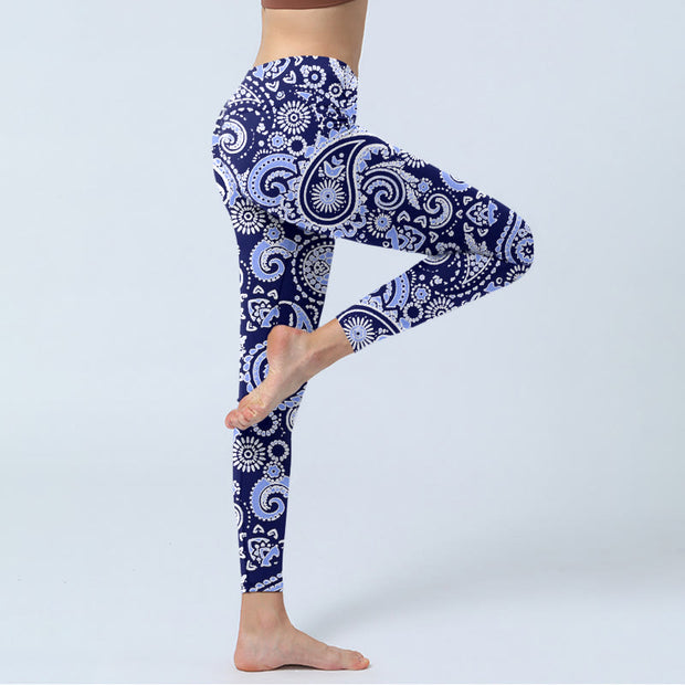Buddha Stones Purple Blue Cashew Flower Print Gym Leggings Women's Yoga Pants - image 4