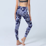 Buddha Stones Purple Blue Cashew Flower Print Gym Leggings Women's Yoga Pants - image 5