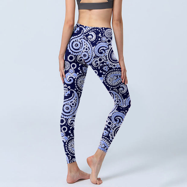 Buddha Stones Purple Blue Cashew Flower Print Gym Leggings Women's Yoga Pants - image 5