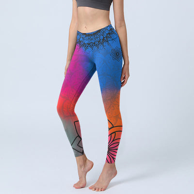 Buddha Stones Rose Red Blue Mandala Flower Print Gym Leggings Women's Yoga Pants - Magenta - US18，UK/AU22，EU50 (4XL) - image 1