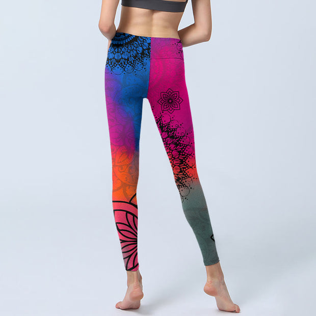 Buddha Stones Rose Red Blue Mandala Flower Print Gym Leggings Women's Yoga Pants - image 7