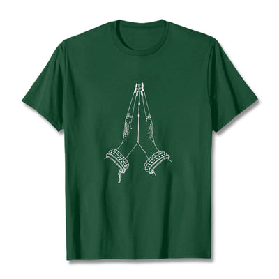 Buddha Stones Put Hands Together Prayer Design Tee T-shirt - ForestGreen - 2XL - image 1