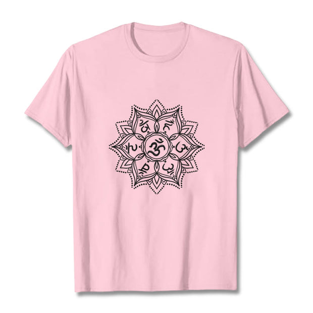 Buddha Stones Mandala Flower Om Mani Padme Hum Sanskrit Mantra Tee T-shirt - LightPink - 2XL - image 13