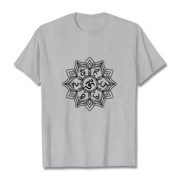 Buddha Stones Mandala Flower Om Mani Padme Hum Sanskrit Mantra Tee T-shirt - LightGrey - 2XL - image 20