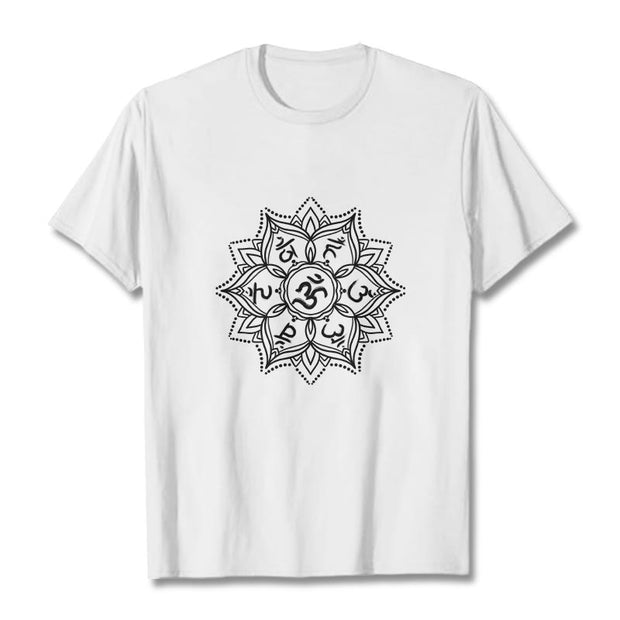 Buddha Stones Mandala Flower Om Mani Padme Hum Sanskrit Mantra Tee T-shirt - White - 2XL - image 1