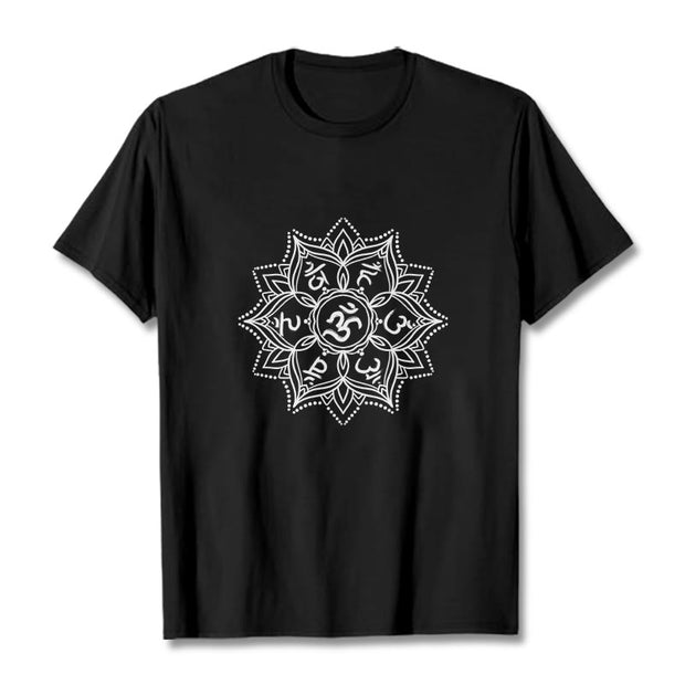 Buddha Stones Mandala Flower Om Mani Padme Hum Sanskrit Mantra Tee T-shirt - Black - 2XL - image 7