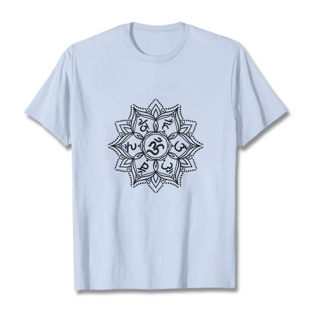 Buddha Stones Mandala Flower Om Mani Padme Hum Sanskrit Mantra Tee T-shirt - LightCyan - 2XL - image 19
