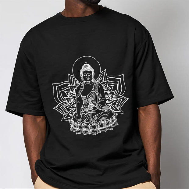 Buddha Stones Medicine Buddha Seated On A Lotus Pedestal Tee T-shirt - image 2
