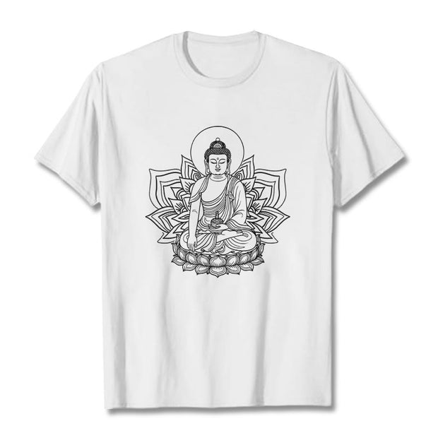 Buddha Stones Medicine Buddha Seated On A Lotus Pedestal Tee T-shirt - White - 2XL - image 6