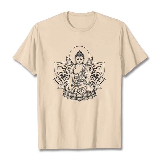 Buddha Stones Medicine Buddha Seated On A Lotus Pedestal Tee T-shirt - Bisque - 2XL - image 9