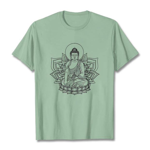 Buddha Stones Medicine Buddha Seated On A Lotus Pedestal Tee T-shirt - PaleGreen - 2XL - image 15
