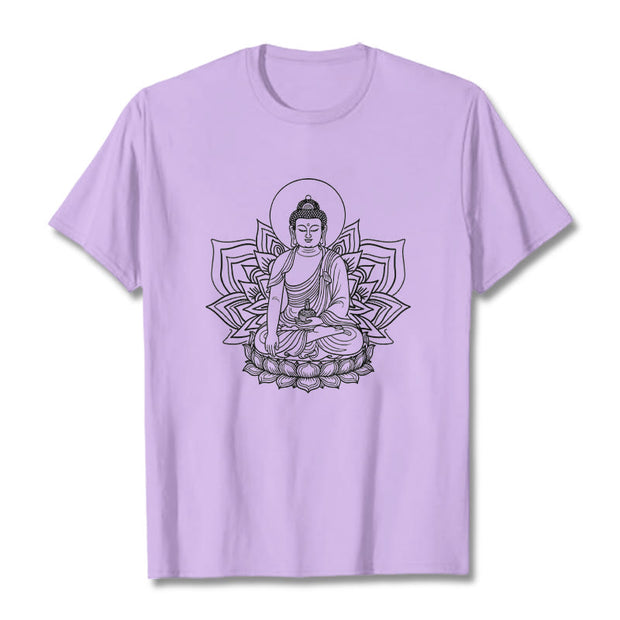 Buddha Stones Medicine Buddha Seated On A Lotus Pedestal Tee T-shirt - Plum - 2XL - image 17
