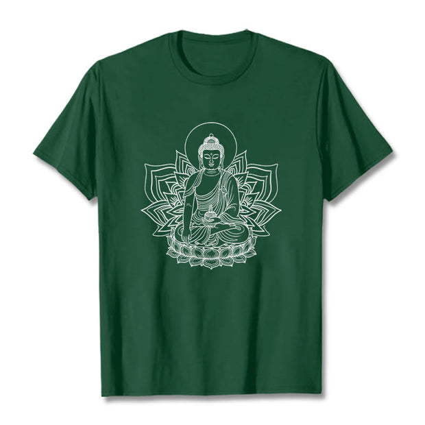 Buddha Stones Medicine Buddha Seated On A Lotus Pedestal Tee T-shirt - ForestGreen - 2XL - image 11