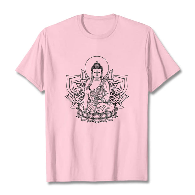 Buddha Stones Medicine Buddha Seated On A Lotus Pedestal Tee T-shirt - LightPink - 2XL - image 13