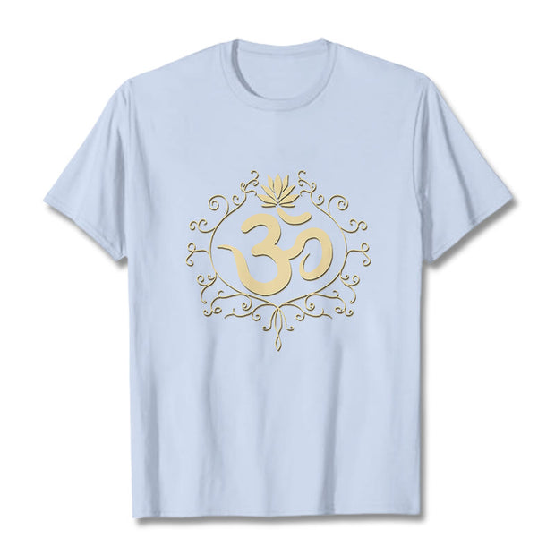 Buddha Stones Om Symbol Vines Lotus Flower Tee T-shirt - LightCyan - 2XL - image 14