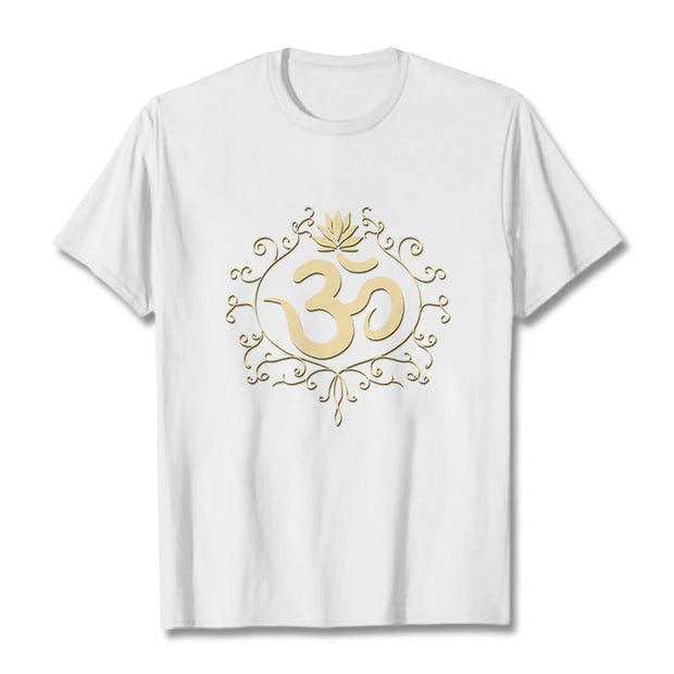 Buddha Stones Om Symbol Vines Lotus Flower Tee T-shirt - White - 2XL - image 8