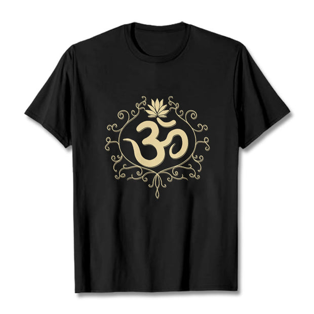 Buddha Stones Om Symbol Vines Lotus Flower Tee T-shirt - Black - 2XL - image 1