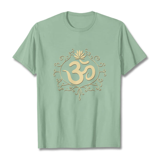 Buddha Stones Om Symbol Vines Lotus Flower Tee T-shirt - PaleGreen - 2XL - image 19