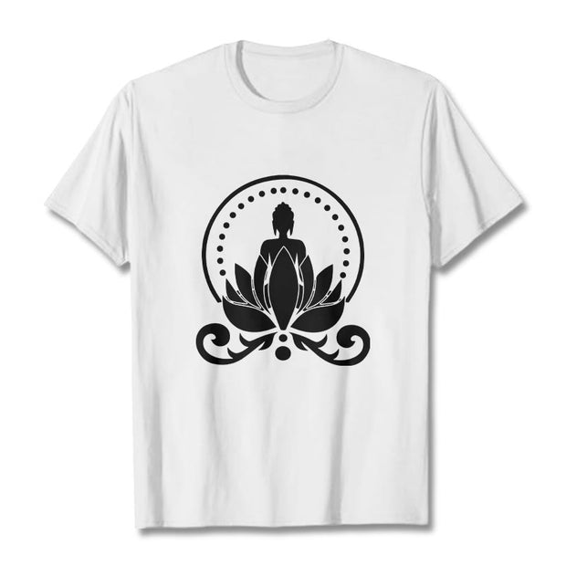 Buddha Stones Meditation Buddha Seated On A Lotus Flower Tee T-shirt - White - 2XL - image 8