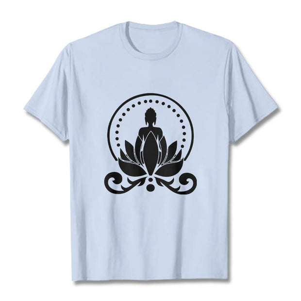 Buddha Stones Meditation Buddha Seated On A Lotus Flower Tee T-shirt - LightCyan - 2XL - image 19