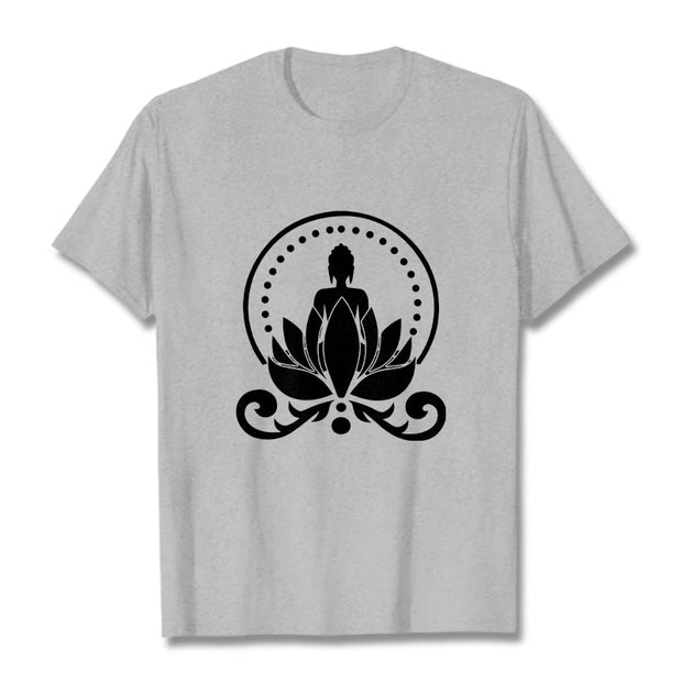 Buddha Stones Meditation Buddha Seated On A Lotus Flower Tee T-shirt - LightGrey - 2XL - image 20