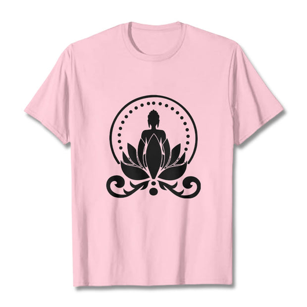 Buddha Stones Meditation Buddha Seated On A Lotus Flower Tee T-shirt - LightPink - 2XL - image 13