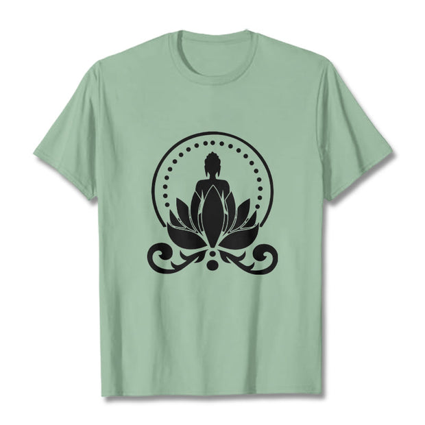 Buddha Stones Meditation Buddha Seated On A Lotus Flower Tee T-shirt - PaleGreen - 2XL - image 15