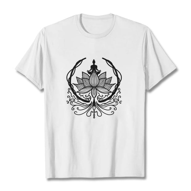 Buddha Stones Meditation Buddha Seated Inside A Lotus Flower Tee T-shirt - White - 2XL - image 1