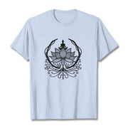 Buddha Stones Meditation Buddha Seated Inside A Lotus Flower Tee T-shirt - LightCyan - 2XL - image 19