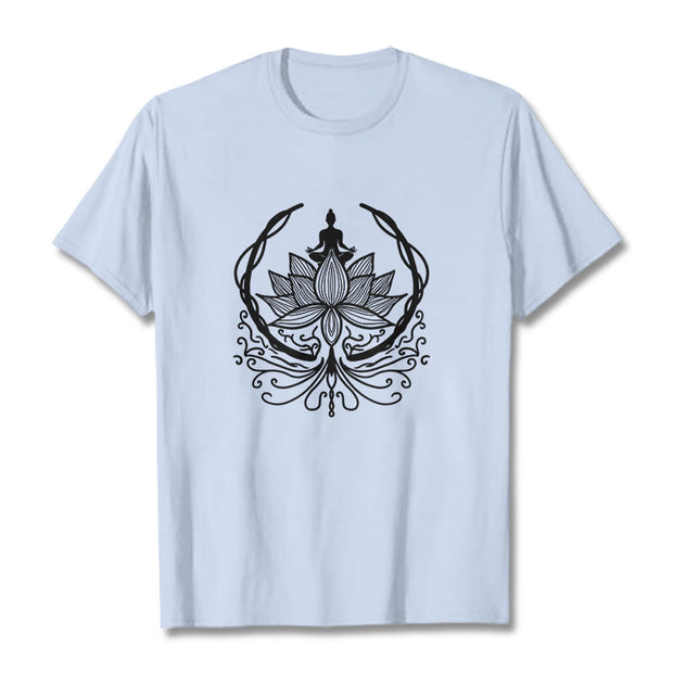 Buddha Stones Meditation Buddha Seated Inside A Lotus Flower Tee T-shirt - LightCyan - 2XL - image 19
