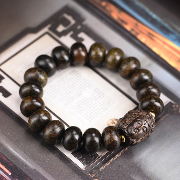 Buddha Stones Tibetan Three-Faced Buddha Serenity Wood Bracelet - image 10