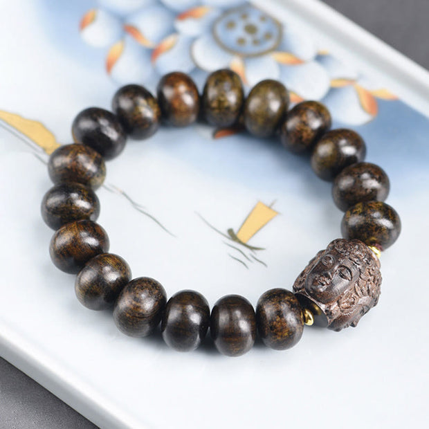 Buddha Stones Tibetan Three-Faced Buddha Serenity Wood Bracelet - image 7
