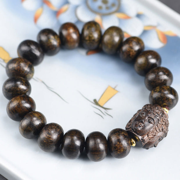 Buddha Stones Tibetan Three-Faced Buddha Serenity Wood Bracelet - image 2