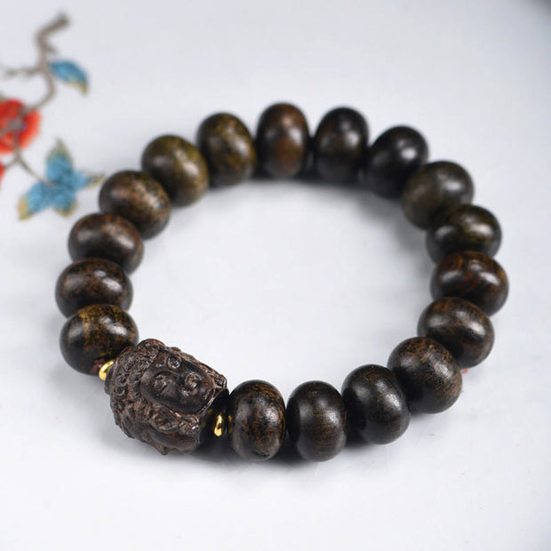 Buddha Stones Tibetan Three-Faced Buddha Serenity Wood Bracelet - image 8