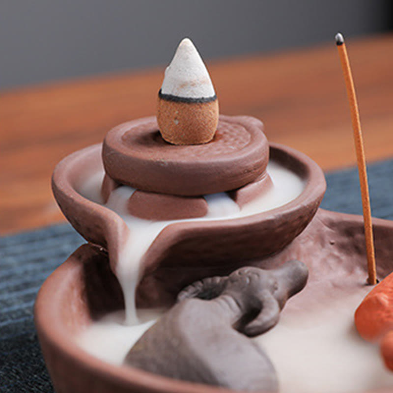 Buddha Stones Koi Fish Ox Purple Clay Ceramic Incense Stick Holder