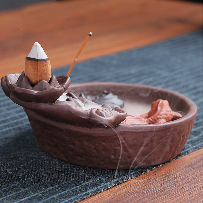 Psychic Reader YOKOオリジナル浄化芳香剤×2浄化ソルト×2 Buddha Stones Koi Fish Ox Purple Clay Ceramic Incense Stick Holder