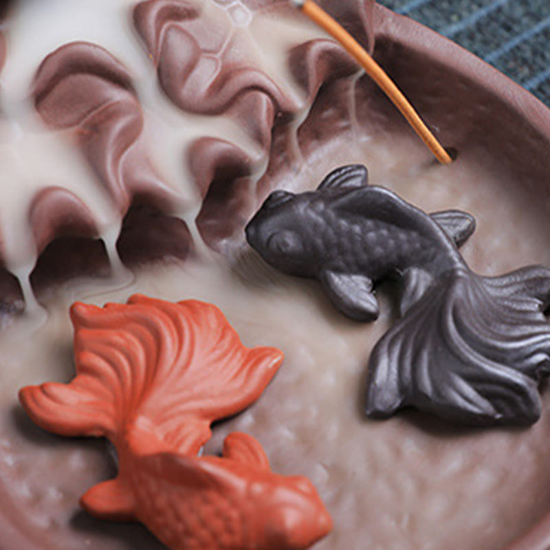 Buddha Stones Koi Fish Ox Purple Clay Ceramic Incense Stick Holder
